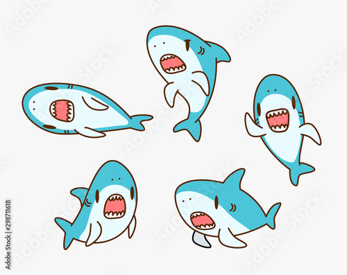 Kawaii Shark cartoon character illustration