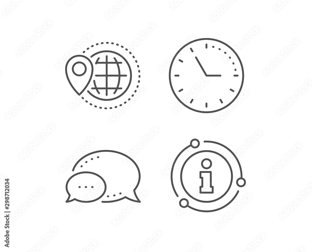 World travel line icon. Chat bubble, info sign elements. Trip globe sign. Map location pointer symbol. Linear world travel outline icon. Information bubble. Vector World travel line icon. Chat bubble, info sign elements. Trip globe sign. Map location pointer symbol. Linear world travel outline icon. Information bubble. Vector