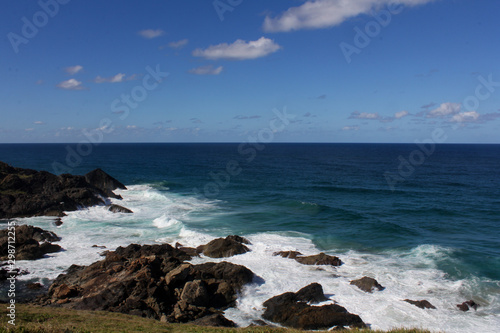 Pacific Ocean Meets Australian East Coast with Shades of Blue and Big Waves Hitting the Rocks