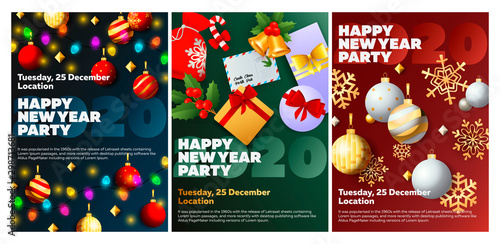 Wallpaper Mural Happy New Year party blue, green, red banner set with letter Torontodigital.ca