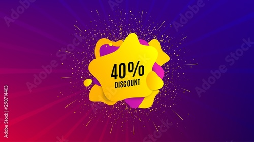 40% Discount. Dynamic text shape. Sale offer price sign. Special offer symbol. Geometric vector banner. Discount text. Gradient shape badge. Colorful background. Vector