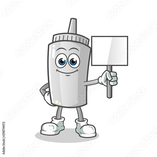 mayonnaise hold announcement board mascot vector cartoon illustration
