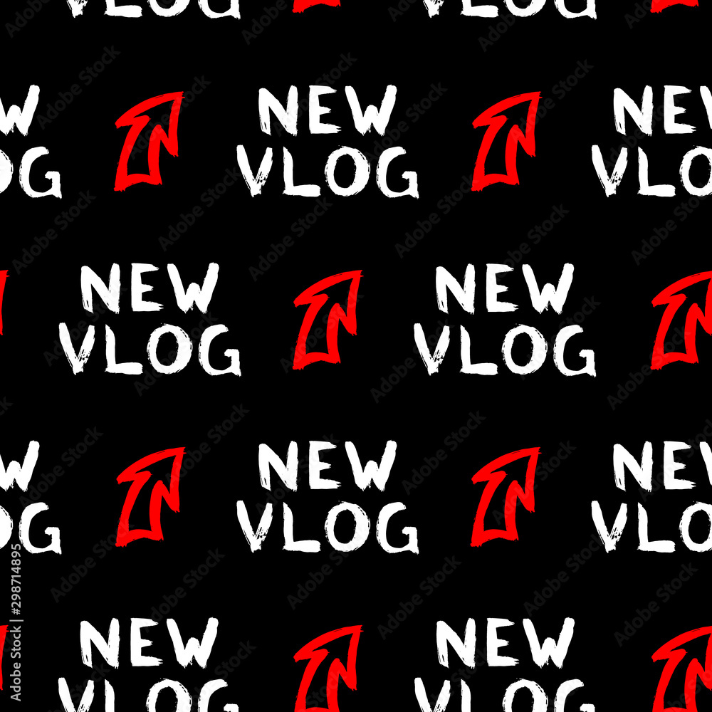 Vlog, video blogging seamless pattern. Streaming channel player vector wallpaper. Black background. Vlog, video blogging seamless pattern. Streaming channel player vector wallpaper. Black background.