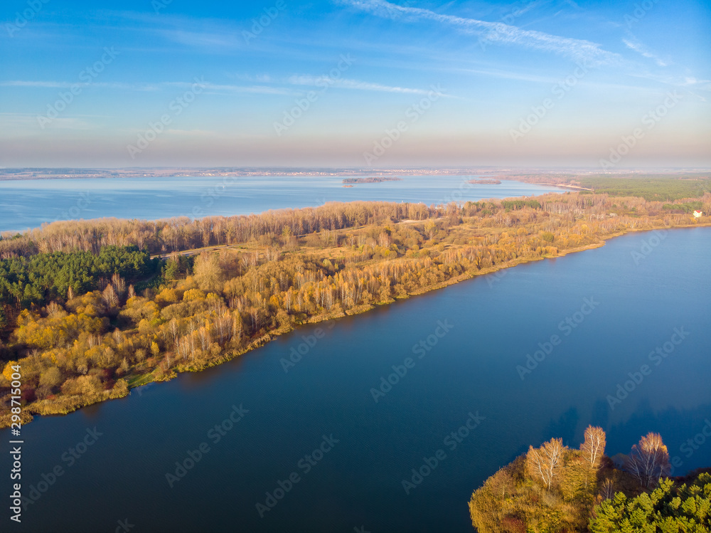 The aerial view of Minsk sea from drone. Minsk, Belarus