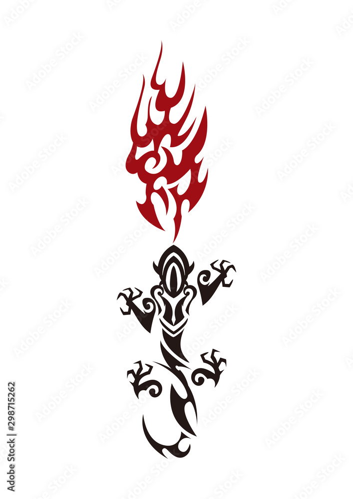 トライバル。 サラマンダーのタトゥー。 リザードのステッカーデザイン。