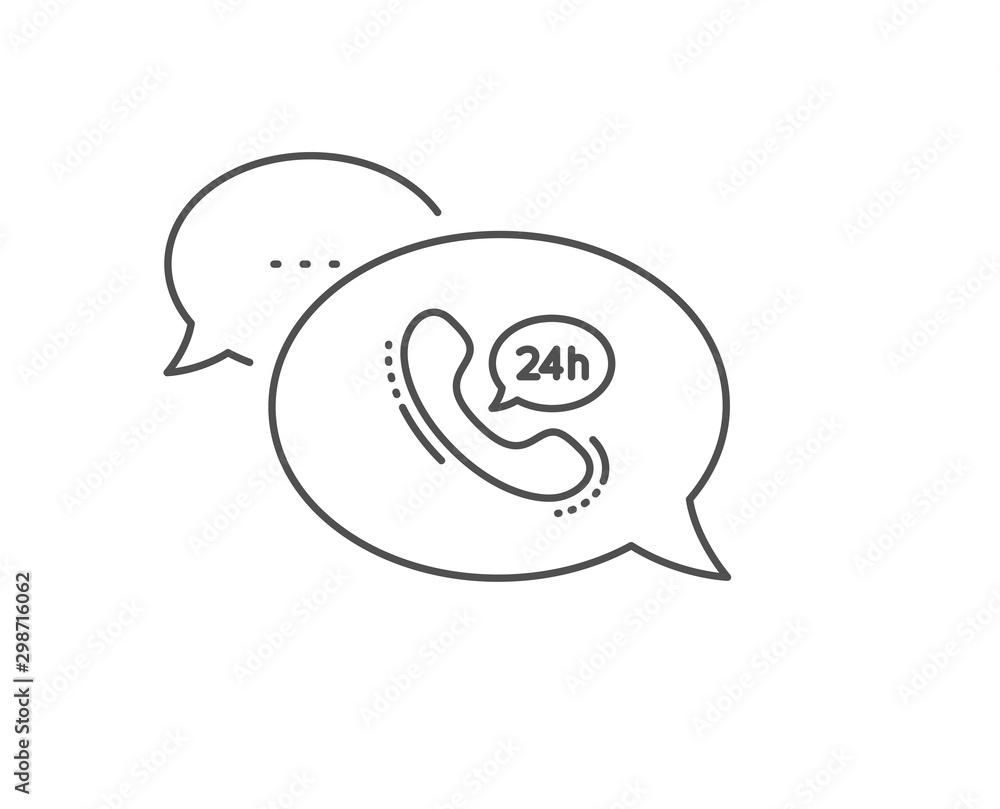 24 hour service line icon. Chat bubble design. Call support sign. Feedback chat symbol. Outline concept. Thin line 24h service icon. Vector 24 hour service line icon. Chat bubble design. Call support sign. Feedback chat symbol. Outline concept. Thin line 24h service icon. Vector