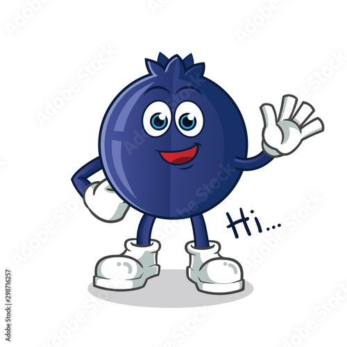 blue berry waving mascot vector cartoon illustration