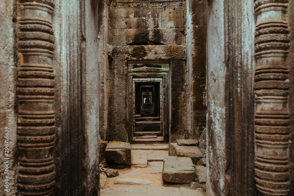 Acient Murals and cave paintings on Agkor Wat temple walls