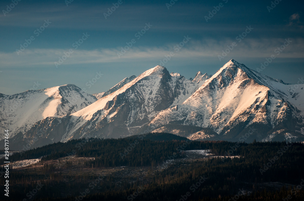 Morning panorama of snowy Tatra Mountains, Poland