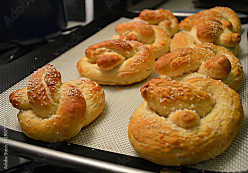 Fresh Baked Pretzels Right Out of the Oven with Large Chunks of Kosher Salt