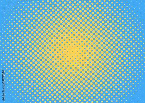 Blue and yellow pop art background in retro comic style with halftone dots design, vector illustration eps10