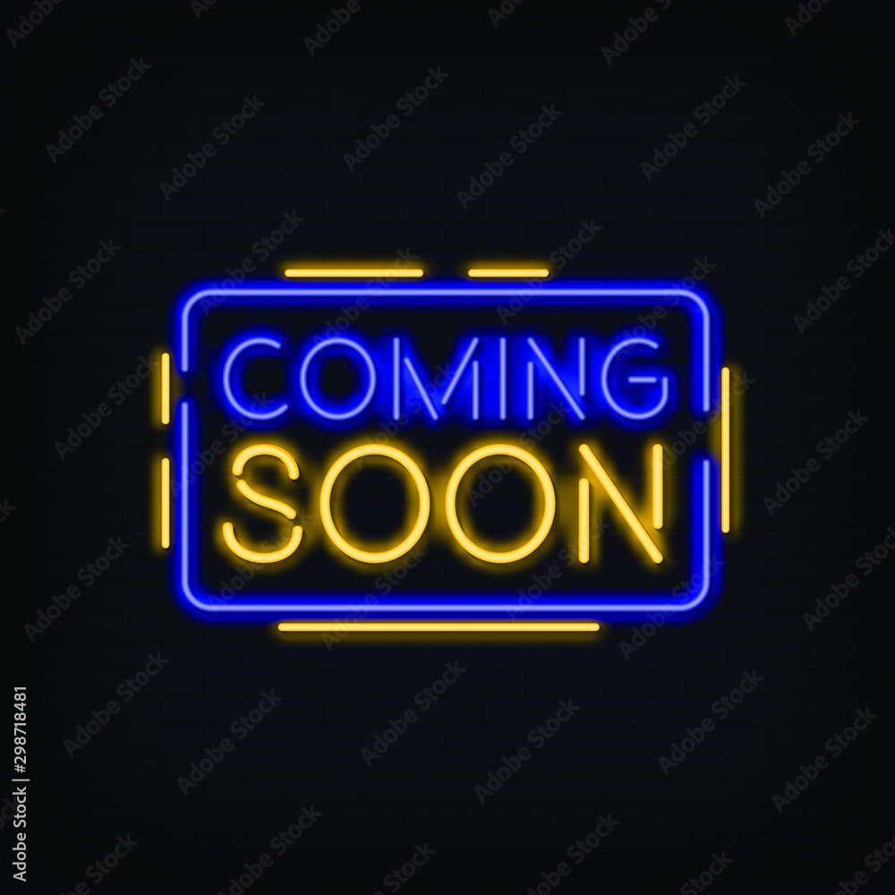 Fototapeta premium Coming Soon Neon Signs Style Text Vector