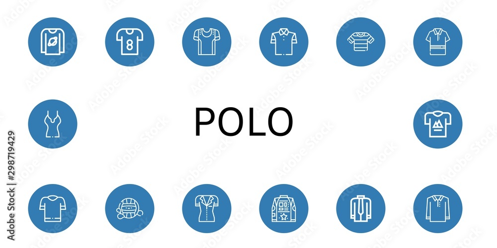 Set of polo icons such as T shirt, Sport shirt, Polo shirt, Waterpolo , polo Set of polo icons such as T shirt, Sport shirt, Polo shirt, Waterpolo , polo