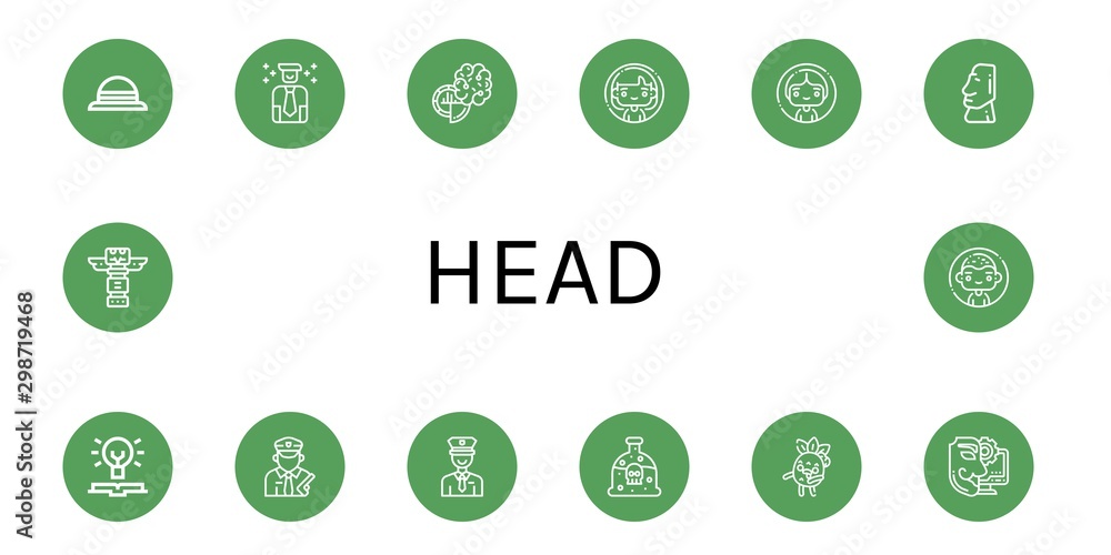 Set of head icons such as Hat, Human, Brain, Woman, Moai, Knowledge, Policeman, Poison, Zombie, Anonymous, Totem, Man , head Set of head icons such as Hat, Human, Brain, Woman, Moai, Knowledge, Policeman, Poison, Zombie, Anonymous, Totem, Man , head