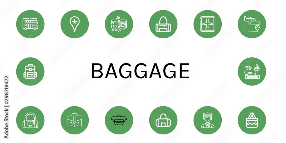 Set of baggage icons such as Touristic, Airport, Luggage, Sport bag, Gym bag, Briefcase, Belt pouch, Bellboy, Handbag, Backpack , baggage Set of baggage icons such as Touristic, Airport, Luggage, Sport bag, Gym bag, Briefcase, Belt pouch, Bellboy, Handbag, Backpack , baggage
