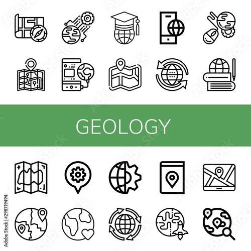 Set of geology icons such as Map, World, Global, Worldwide, Earth , geology