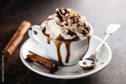 Hot chocolate in cup with whipped cream