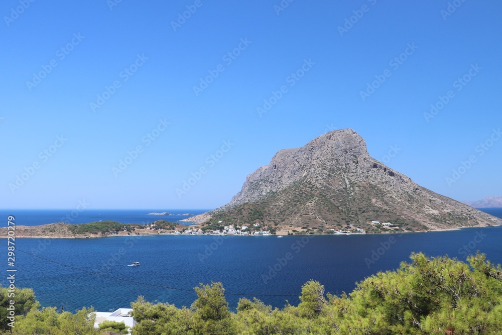 Greece, Telendos island, beautiful mediterranean resort and climbing paradise in the Aegean sea