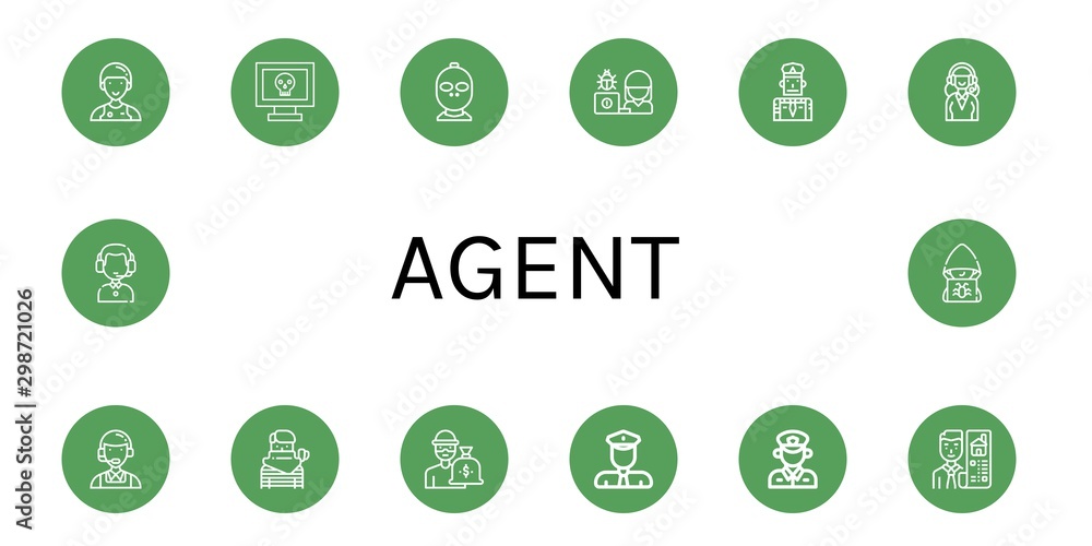 Set of agent icons such as Assistant, Hacker, Thief, Policeman, Support services, Customer service, Real estate, Customer service agent , agent Set of agent icons such as Assistant, Hacker, Thief, Policeman, Support services, Customer service, Real estate, Customer service agent , agent