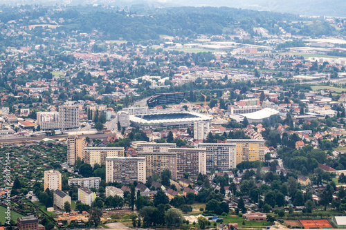 Football Soccer Stadion of city Graz aerial view Styria, Austria