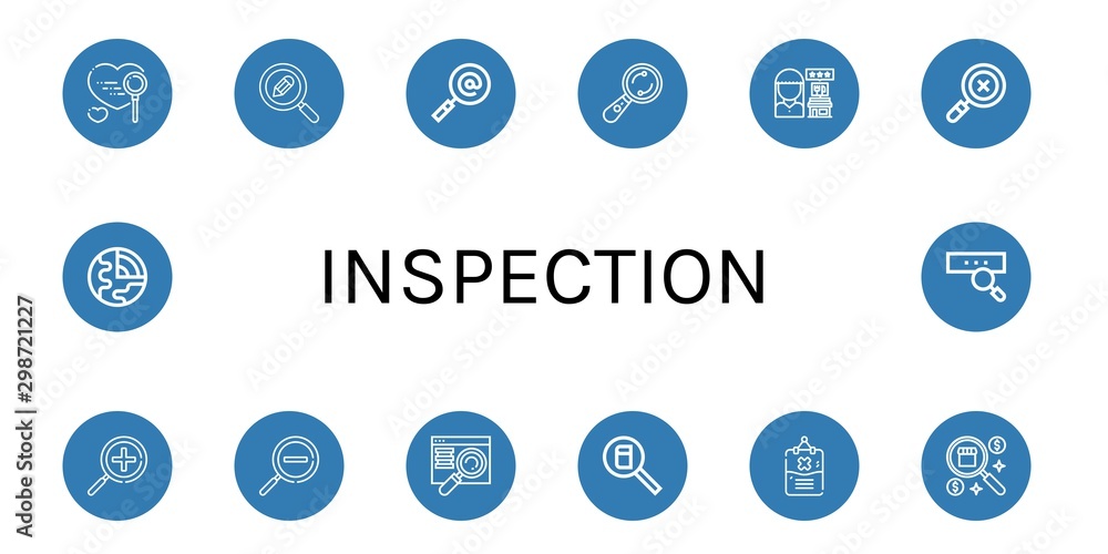 Set of inspection icons such as Search, Examine, Review, Zoom in, Zoom out, Searching, Rules, Geology , inspection Set of inspection icons such as Search, Examine, Review, Zoom in, Zoom out, Searching, Rules, Geology , inspection