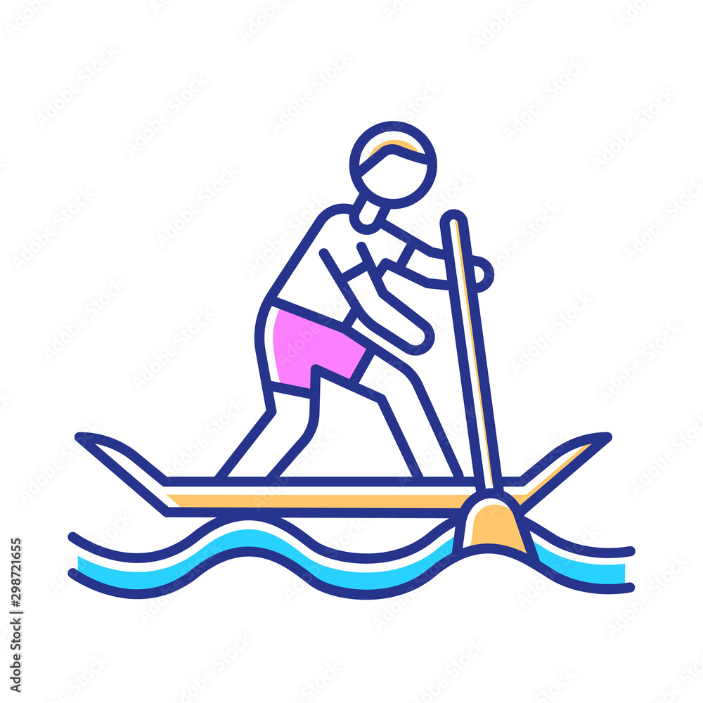 Paddle surfing color icon