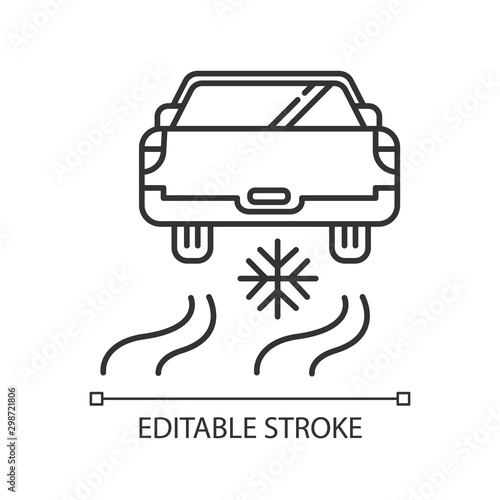 Ice driving linear icon. Winter extreme sport, risky activity and adventure. Thin line illustration. Automobile riding on snow covered surface. Vector isolated outline drawing. Editable stroke