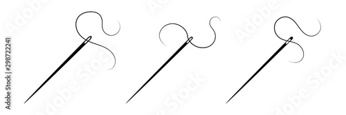 Sewing needle icon set . Needle with thread. Flat design. EPS 10. Vector illustration. photo
