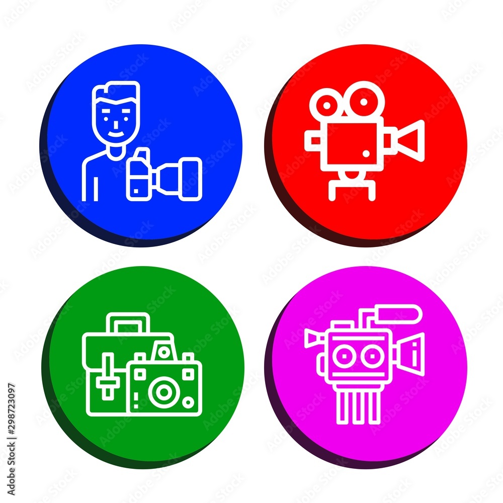 Set of photographer icons such as Paparazzi, Movie camera, Camera bag, Cinema camera , photographer Set of photographer icons such as Paparazzi, Movie camera, Camera bag, Cinema camera , photographer