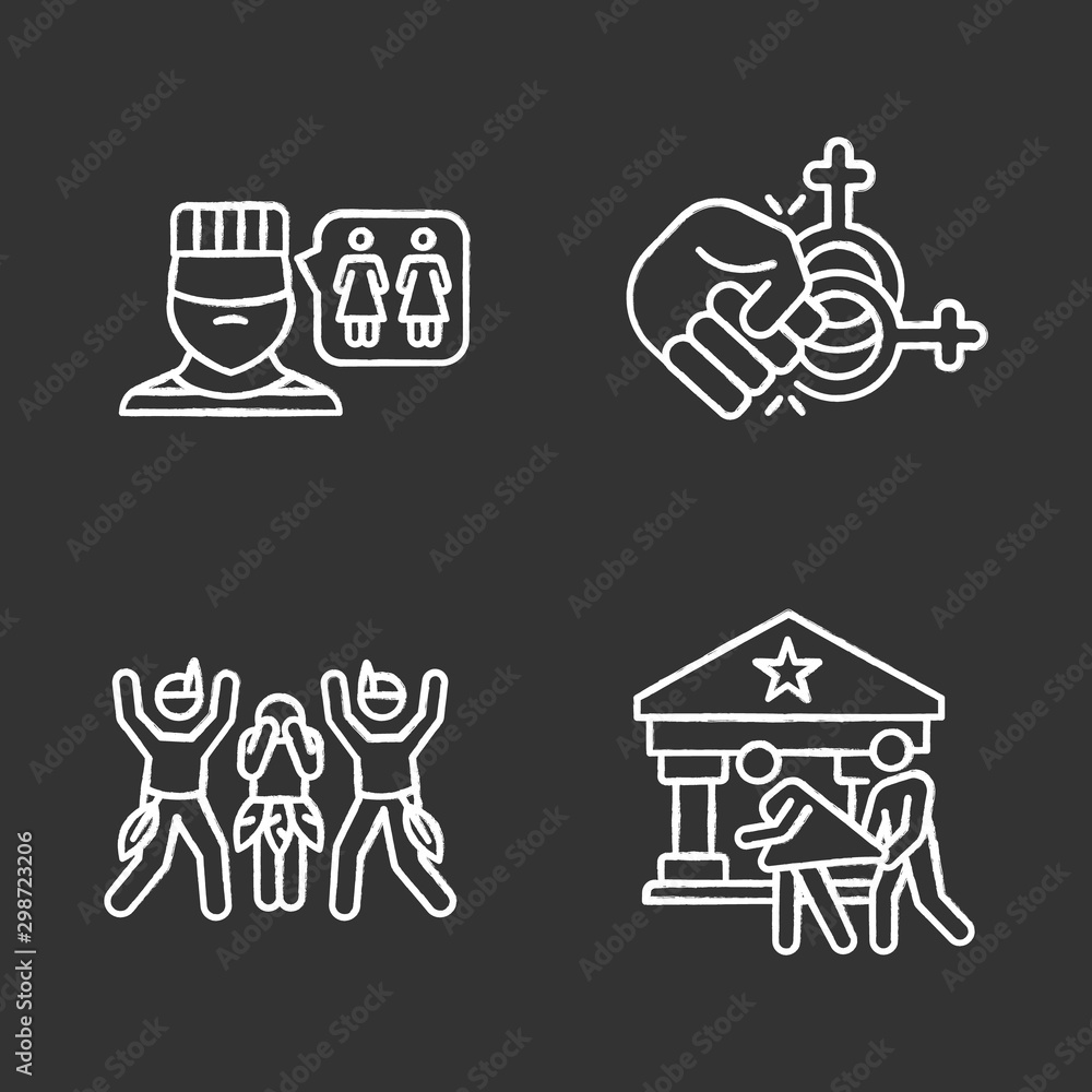 Corrective rape chalk icons set. Violence and sexual assault against LGBTQ  women. Homophobic rape of lesbians. Sexual harassment of females. Isolated  vector chalkboard illustrations Stock Vector | Adobe Stock