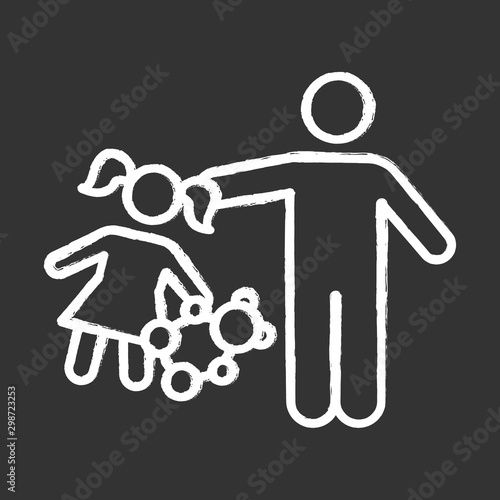 Rape of children chalk icon. Child sexual harassment, abuse. Victim of assault. Sexual exploitation of kids. Pedophilia of abusers, offenders. Isolated vector chalkboard illustration