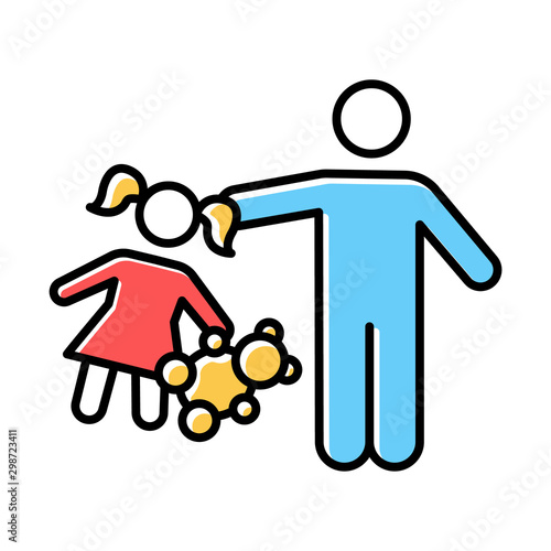 Rape of children color icon. Child sexual harassment, abuse. Victim of assault. Sexual exploitation of kids. Pedophilia of abusers, offenders. Isolated vector illustration