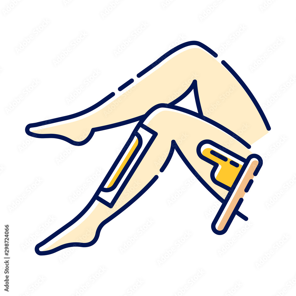 Leg waxing beige color icon. Shin hair removal procedure. Depilation with natural soft hot wax, sugaring. Professional beauty treatment. Clean and silky skin. Isolated vector illustration