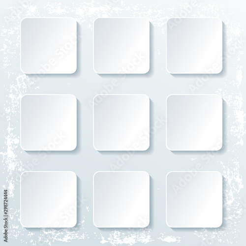 Set of empty square buttons with shadow isolated on grunge background. Vector illustration