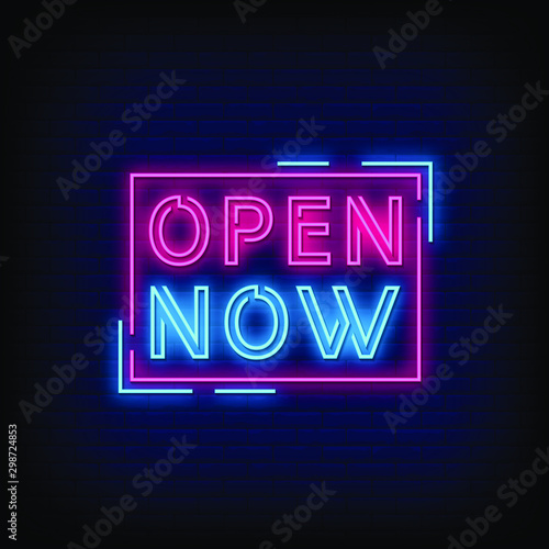 Open Now Neon Signs Style Text Vector