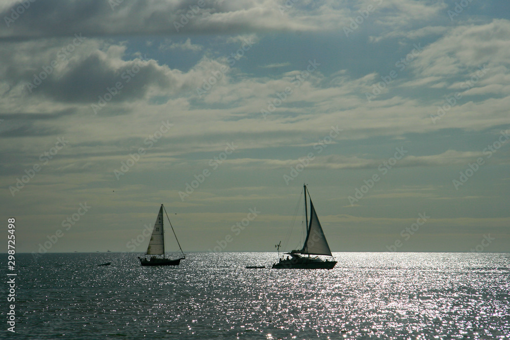 Two sailboats on the sunny ocean