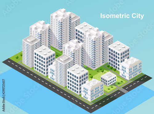 Isometric urban megalopolis top view of the city infrastructure town  street  houses  architecture 3d elements different buildings
