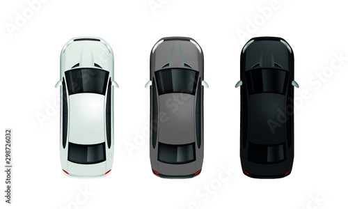 Car vector mockup on isolated on white background. Business sedan. Top view on white, grey and black car. Vehicle template