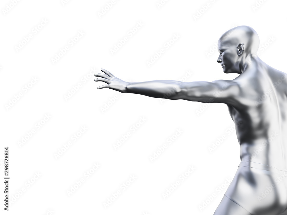 3d rendered illustration of a metal man in defensive pose