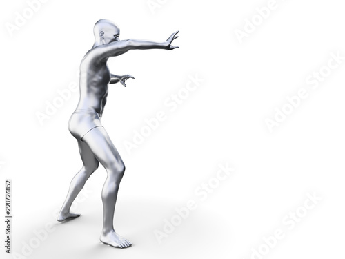 3d rendered illustration of a metal man in defensive pose