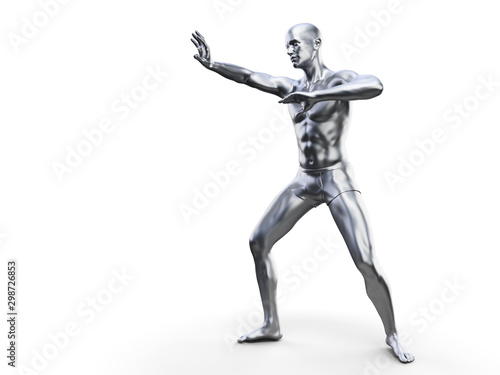 3d rendered illustration of a metal man in defensive pose