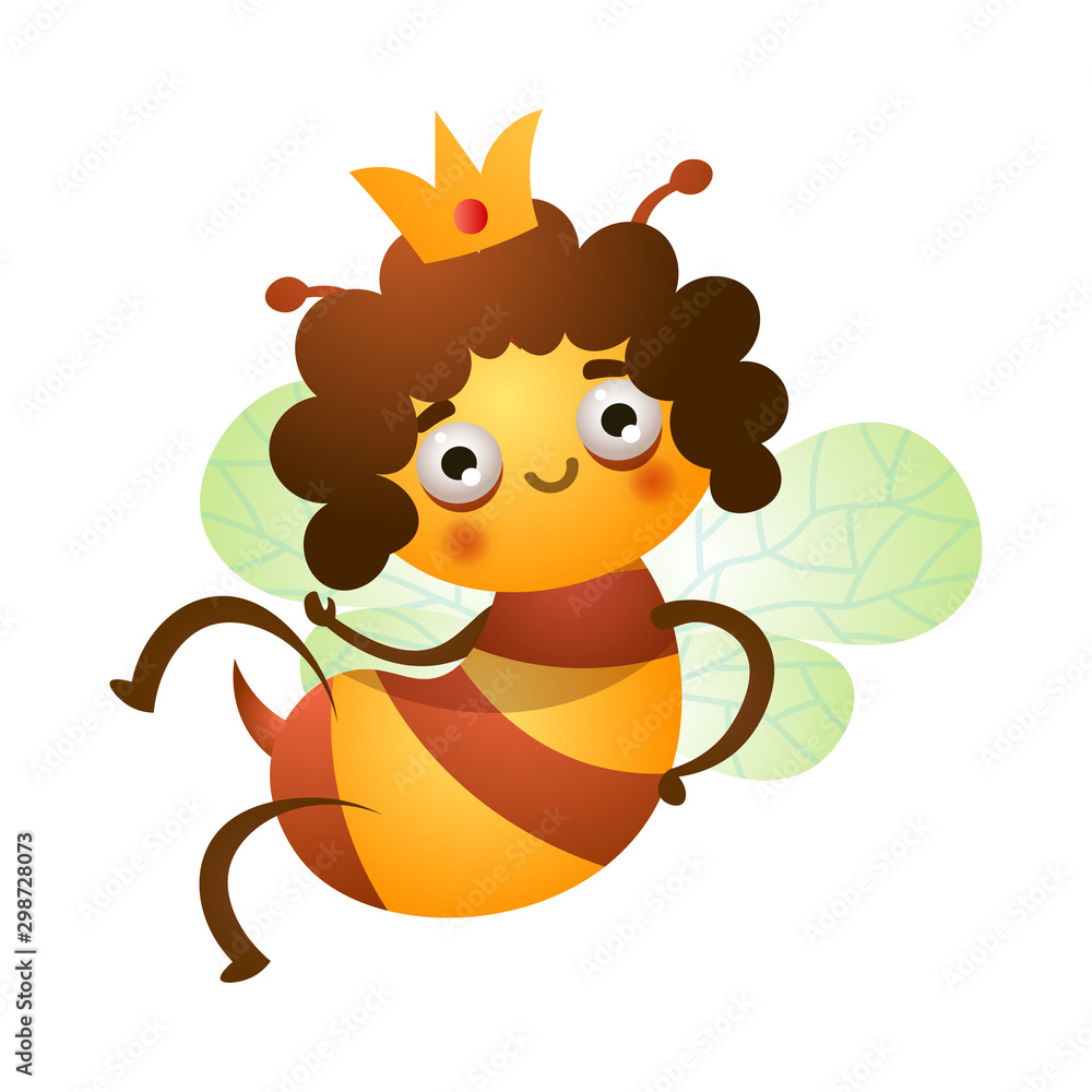 Smiling funny cute bee in princess crown vector illustration Smiling funny cute bee in princess crown vector illustration