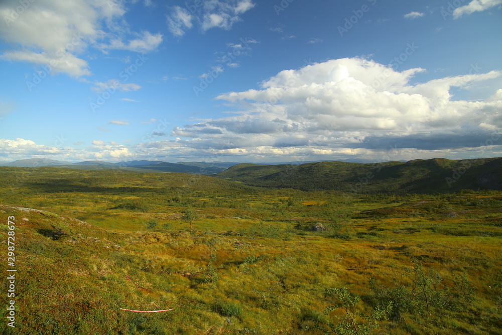 Mountain landscape in Blasjofjalls nature reserve near the Wilderness Road in Sweden