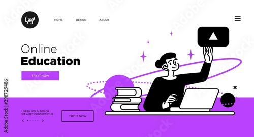 Online Education Concept. Web page templates for Education courses. Outline vector style.