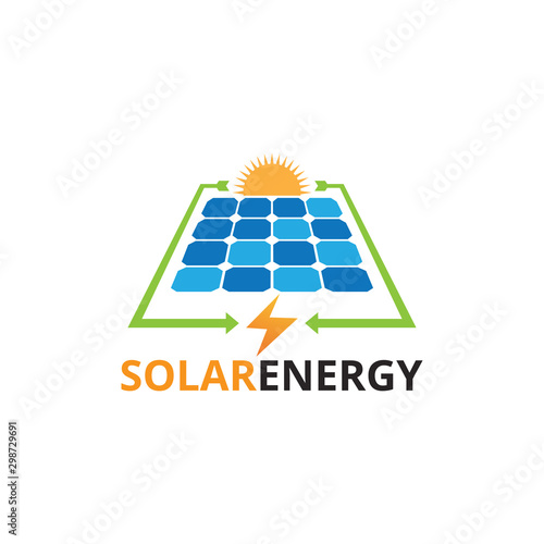 solar panel electricity renewable energy vector logo design with converting process presentation