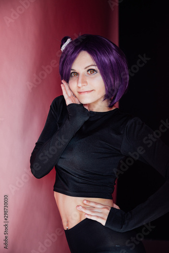 Obraz na płótnie Girl anime with purple hair Japan Cosplay