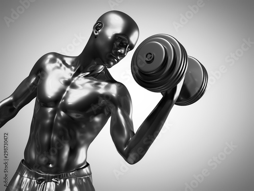 3d rendered medically accurate illustration of a metallic man lifting dumbbells