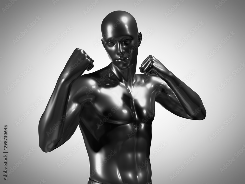3d rendered medically accurate illustration of a metallic man in a boxing pose