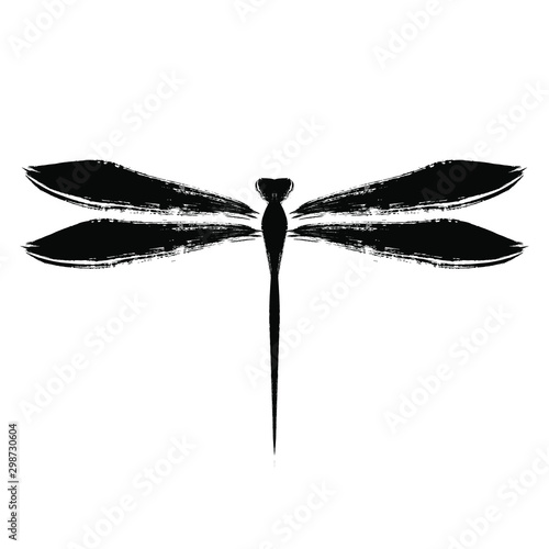 Black dragonfly silhouette vector illustration isolated on white background..