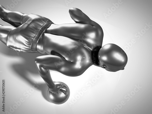 3d rendered medically accurate illustration of a metallic man doing a kettlebell workout